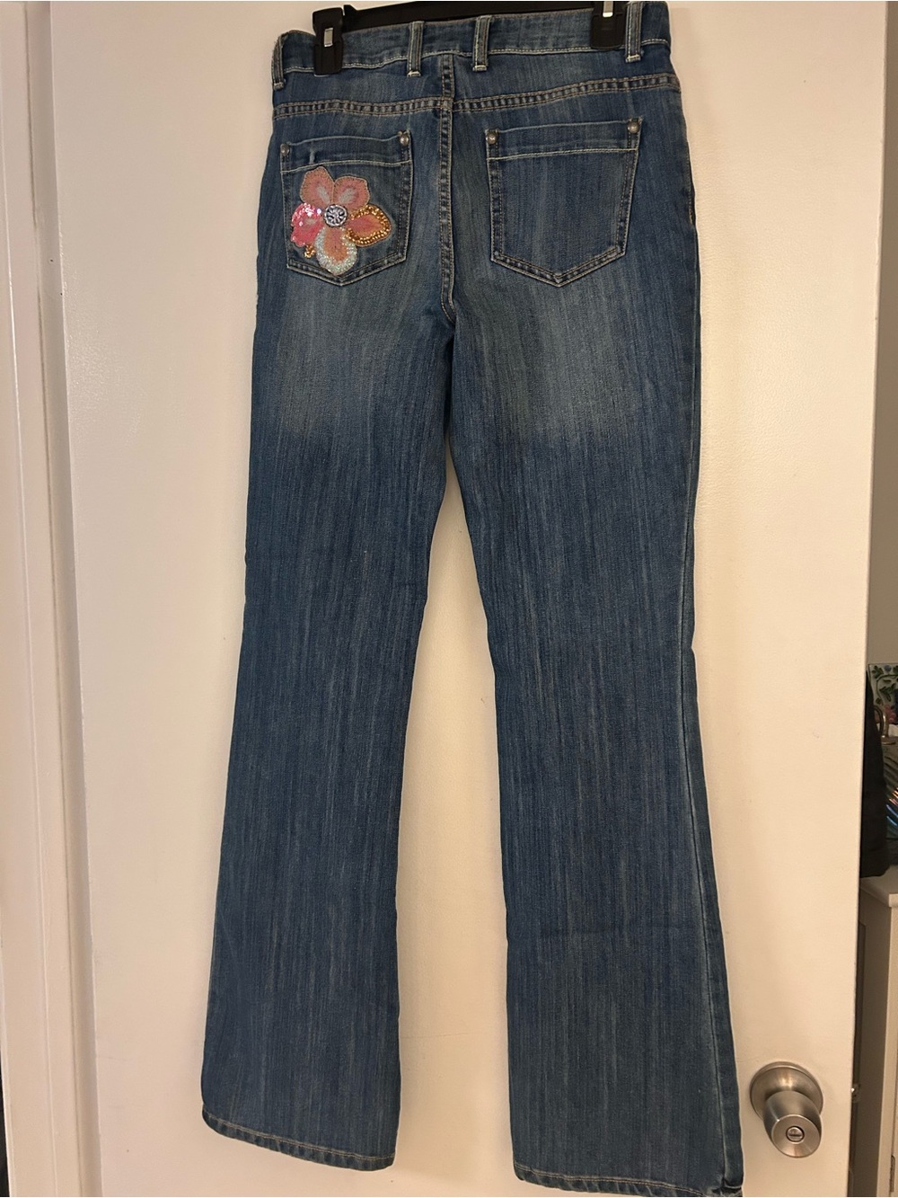 Cache Blue Denim Boot Cut Jeans with Floral Sequin Embroidery - Picture 3 of 6